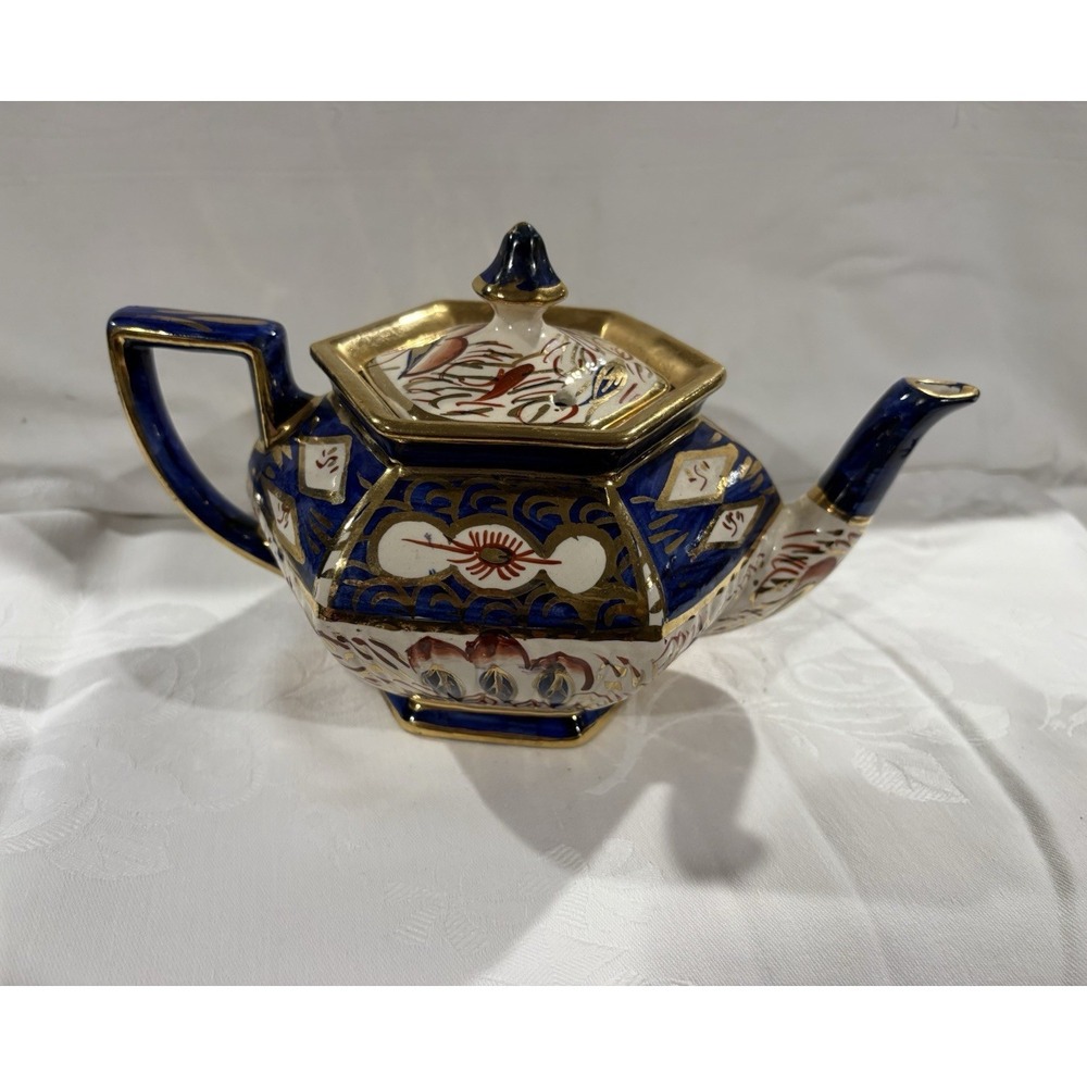 Arthur Wood England Imari Hexagon Teapot w/ Lid 1.5 pt Blue Gold MPN 1199